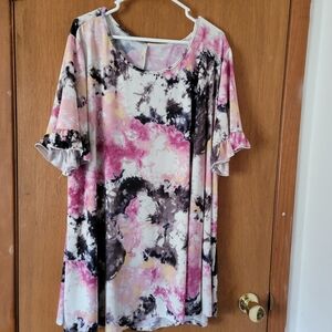 Pink and Black Tie-Dye Women's Tunic Top No Wrinkle Plus Size 4X